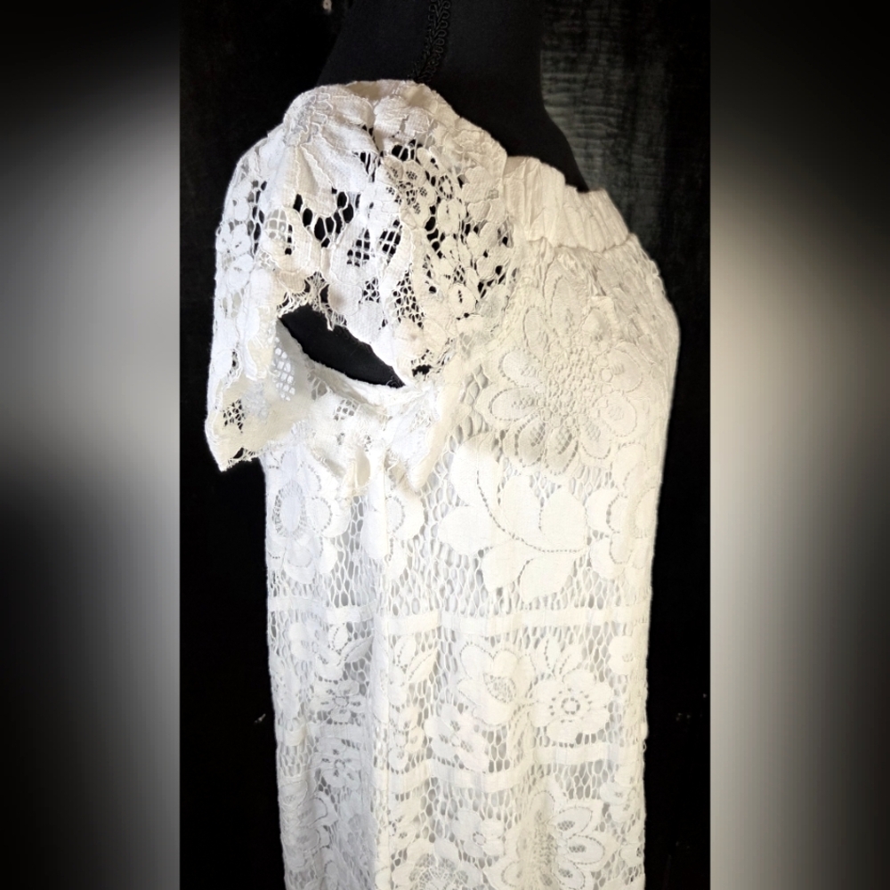 Skies Are Blue White Off The Shoulder Floral Lace Mini Dress S M Party - Picture 7 of 15